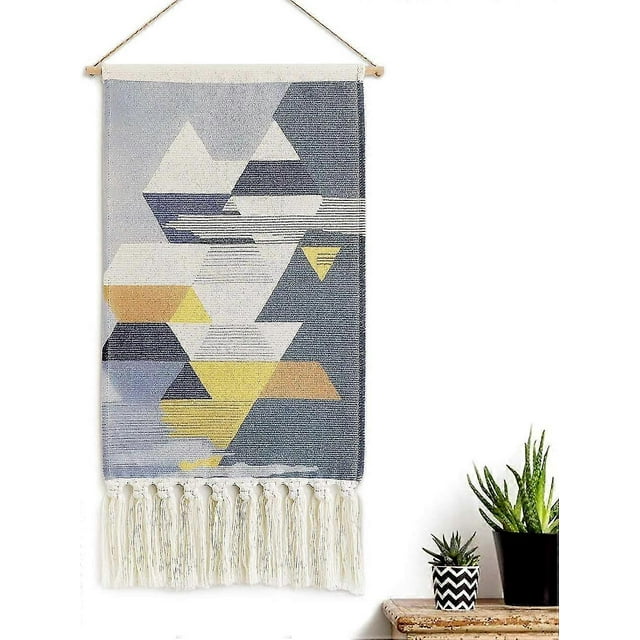 Macrame Woven Wall Hanging Tapestry Gray Geometric Home Decor Boho Chic Art Decor Bohemian Wall Art