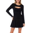 thumbnail image 1 of MixMatchy Women's Pleated Suede Mini Skater Skirt with Zipper Closure, 1 of 6