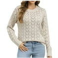 thumbnail image 1 of Qertyioot Chandails Tricotés pour Femmes, Chandail Blouse à Manches Longues Col Rond Ajouré pour Femmes, 1 of 5