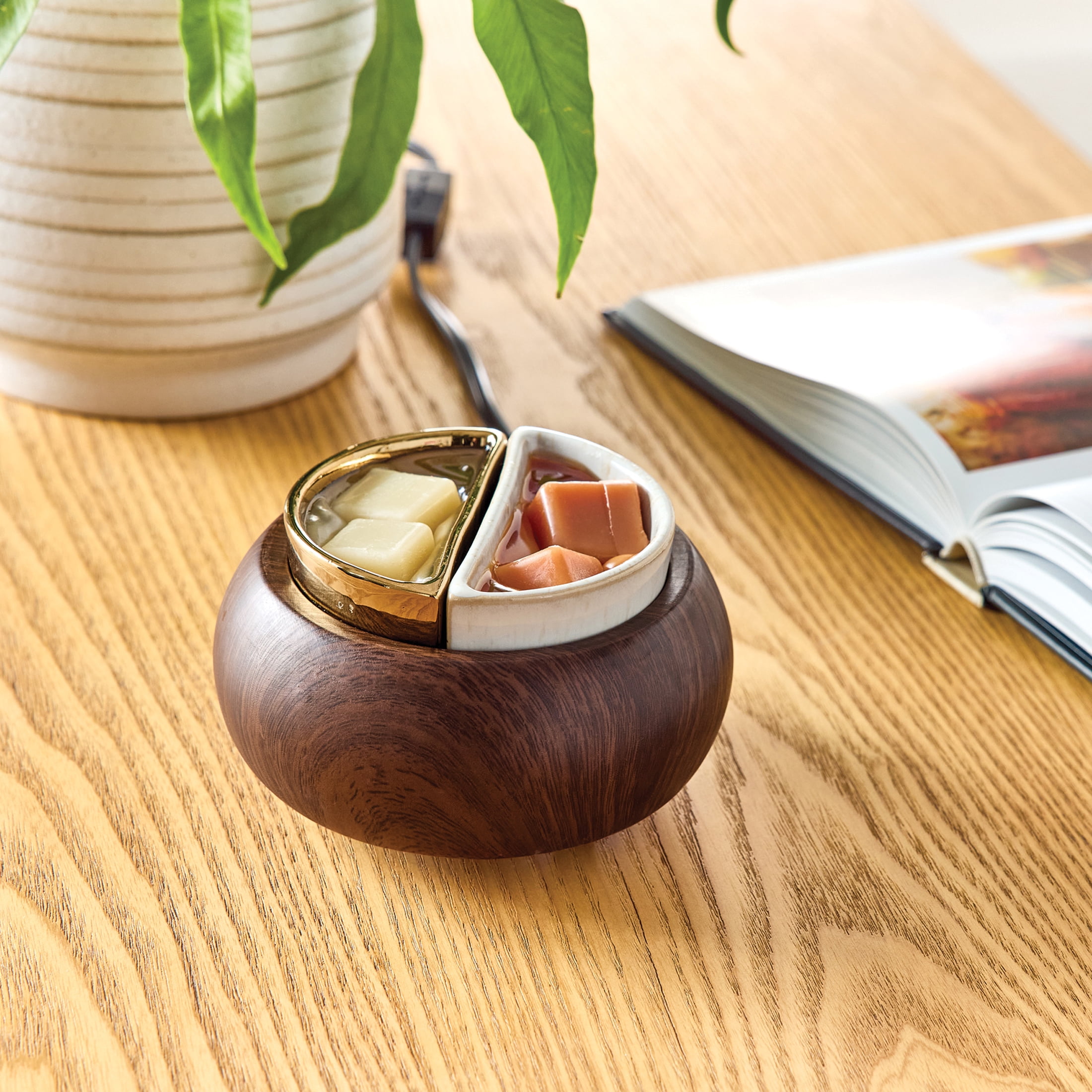 Better Homes & Gardens Full Size Split Dish Electric Wax Melt Warmer, Dark Wood Grain Base