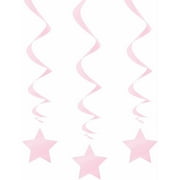 26" Hanging Swirl Light Pink Stars Decorations, 3-Count