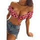 thumbnail image 5 of VISgogo Blusas cortas con estampado de flores para mujer, blusas cortas de manga corta con cordones, playera informal de corte bajo con ombligo VISgogo moda, 5 of 7