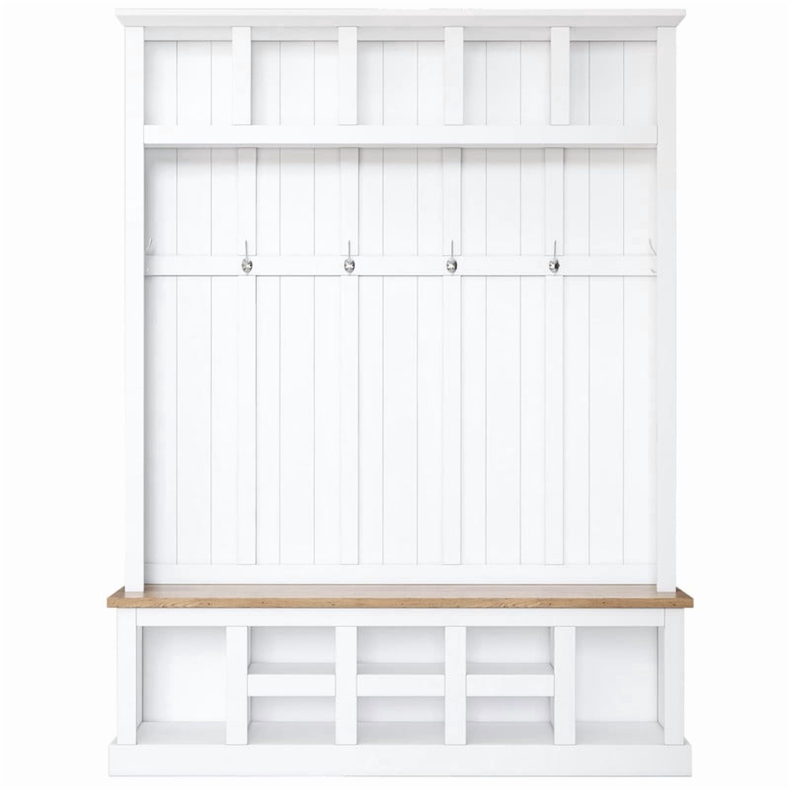 Farmhouse Hall Tree with Shoe Storage Bench and 13 Compartments, Entryway Coat Rack with 6 Hooks, Elegant Shoe Cabinet for Mudroom, Living room