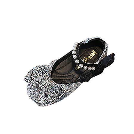 

LBECLEY 4 Flip Flops Girls Sandals Baby Bling Kids Shoes Princess Shoes Pearl Shoes Dancing Single Shoes Toddler Girl Shoes Size 6 Black 31