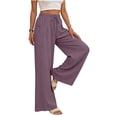 thumbnail image 3 of Womens Cotton Linen Wide Leg Pants High Waisted Flowy Palazzo Pant Casual Summer Beach Vacation Outfits with Pockets, S, 3 of 8