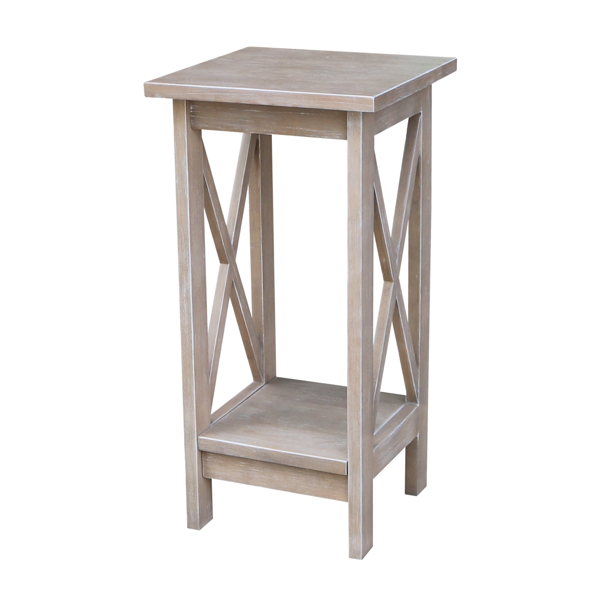 Solid Wood Xsided Plant Stand in Washed Gray Taupe