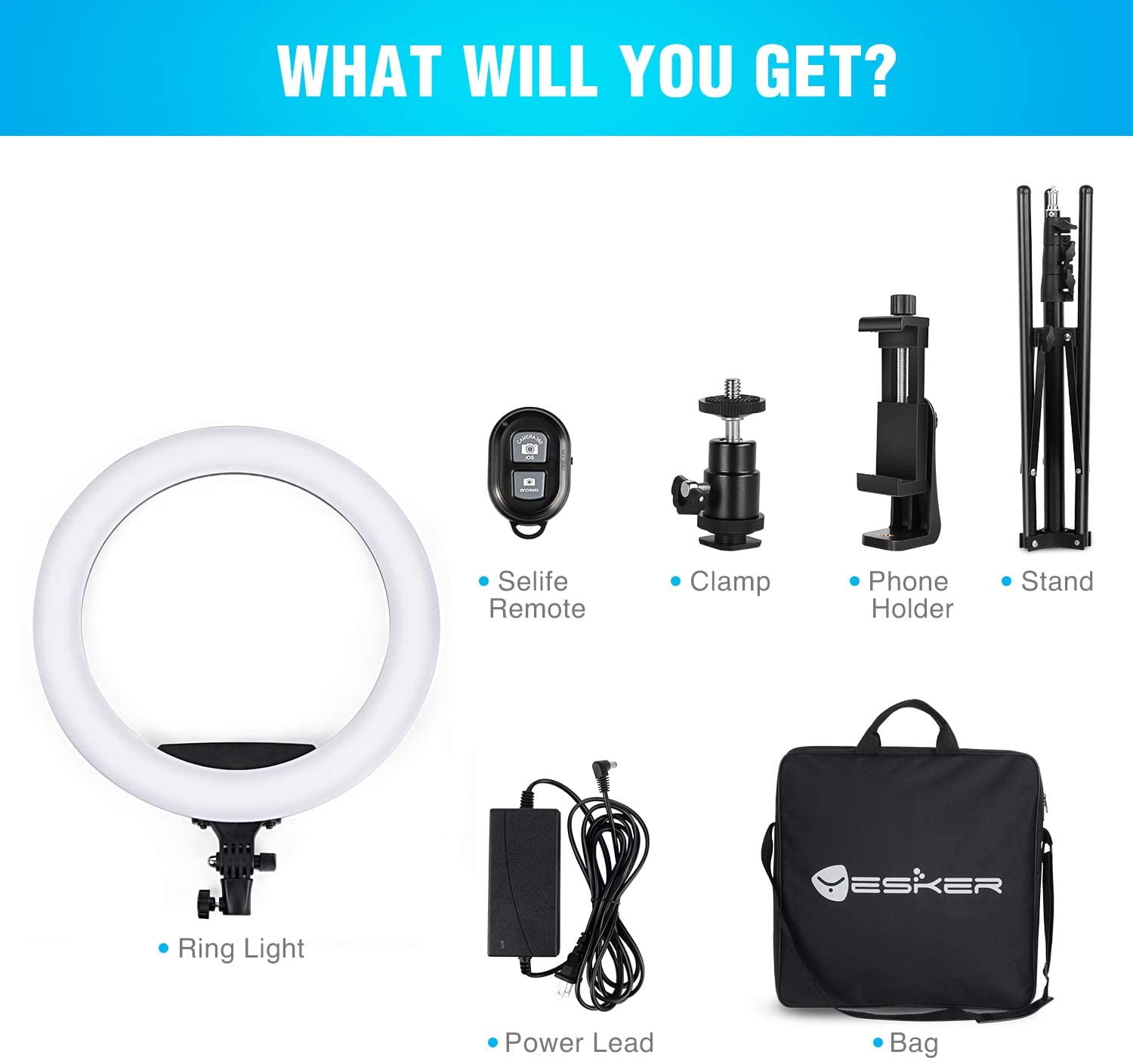 Yesker Ring Light 18 Inch LED Ringlight Kit with 73 inch Tripod