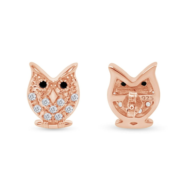 Sterling Silver Round Clear CZ Owl Post Stud Earrings Sterling Silver Round Clear CZ Owl Post Stud Earrings