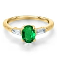 thumbnail image 3 of Gem Stone King 10K Yellow Gold Green Nano Emerald and Lab Grown Diamond Engagement Ring for Women | 0.80 Cttw | Oval 7X5MM | Gemstone May Birthstone | Size 5, 3 of 6
