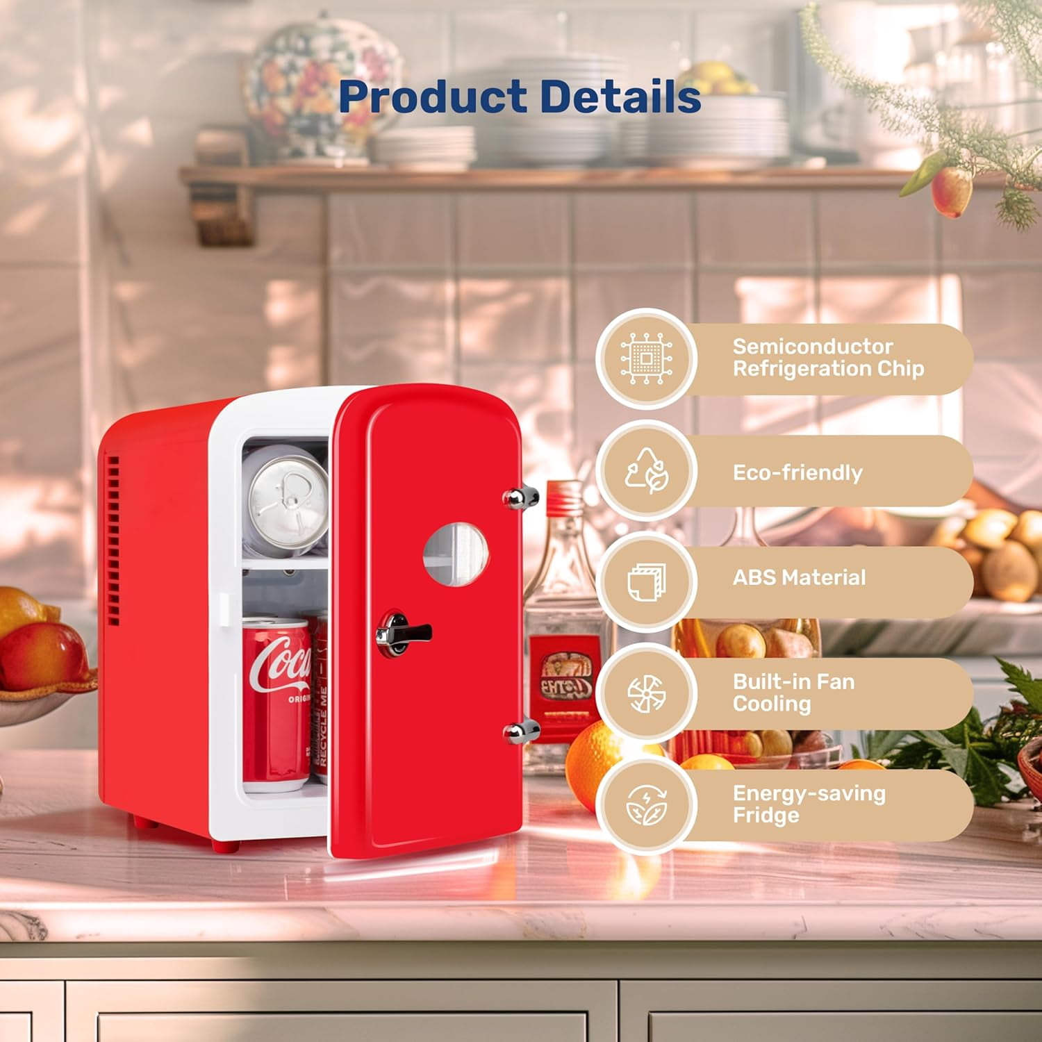 Simple Deluxe Red Mini Fridge – 4L Skincare & Beverage Cooler Warmer with Window, Aesthetic & Freon-Free