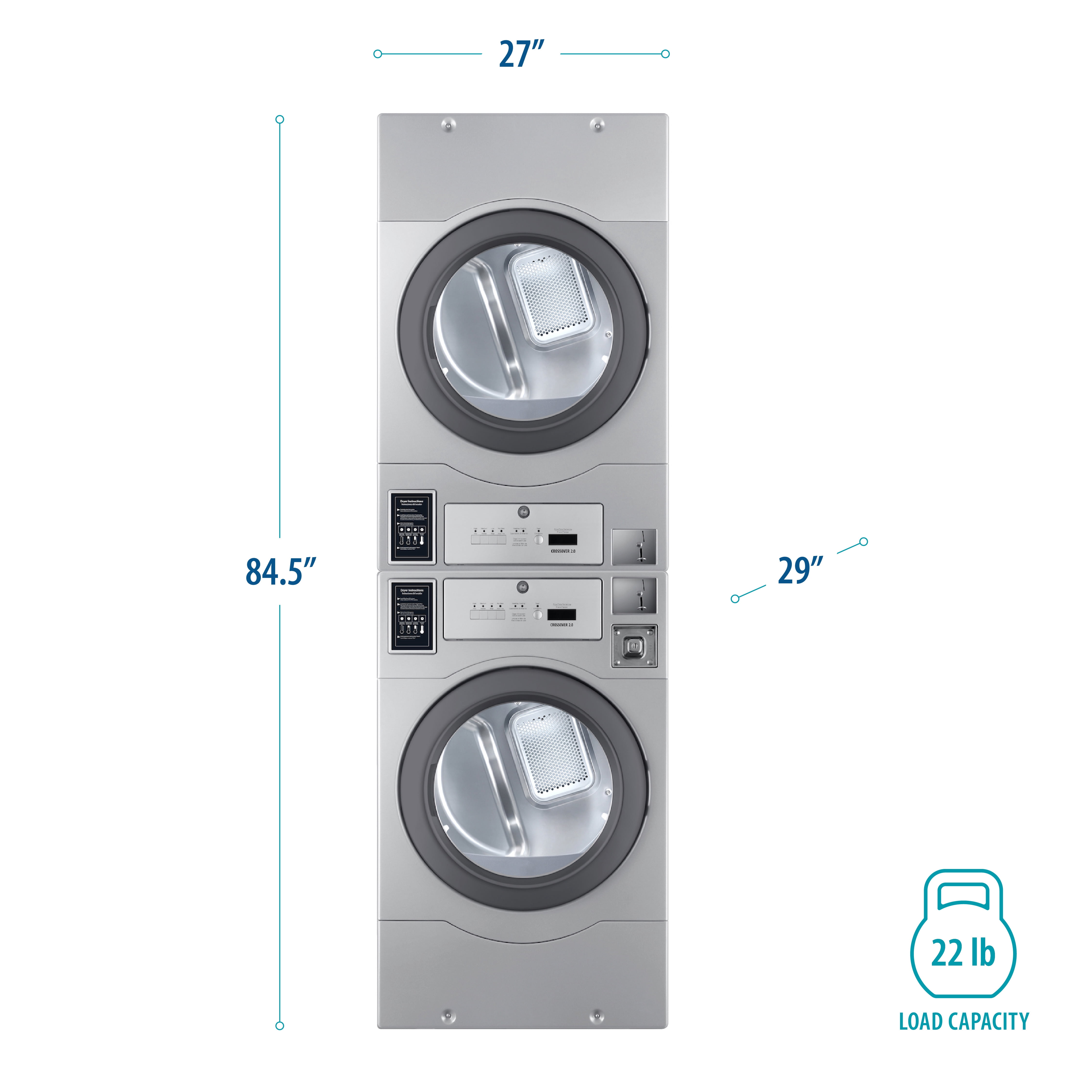 Crossover 2.0 by Wascomat 7-cu. ft. Coin Operated Electric Commercial Dryer Stacked Units, ELEC DRYER/DRYER STACK