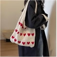 thumbnail image 3 of Bolso de hombro tejido con estamp de corazones, Bolsas de amor de punto estético Y2k, Lindo bolso hobo para mujer, Bolsa de mano de gran capacidad (C,One Size), 3 of 3