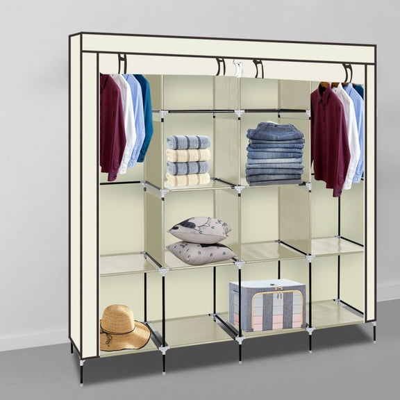 Zimtown 2 Hanging Clothes Rack Organizer Closet Armoire Durable Storage Wardrobe Beige