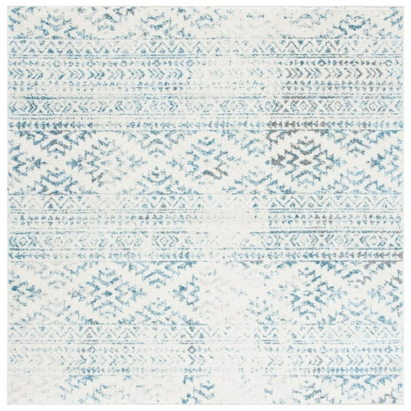 SAFAVIEH Tulum Lakisha Distressed Southwestern Area Rug, 8' x 8' Square, Ivory/Turquoise