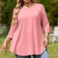 thumbnail image 4 of Fabrcox Woman Plus Size Tops Tunic Solid Color Crew Neck 3/4 Sleeve Tops for Women Spring Summer Floral Loose Fit Blouse L-5XL, 4 of 5