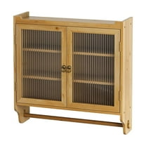 Yesfashion Bathroom Wall Cabinet, Kitchen Wall Cabinet With Towel Rack, Removable Shelves, Glass Doors, Farmhouse Wall Mounted 3 Tier Rustic Cabinet For Living Room