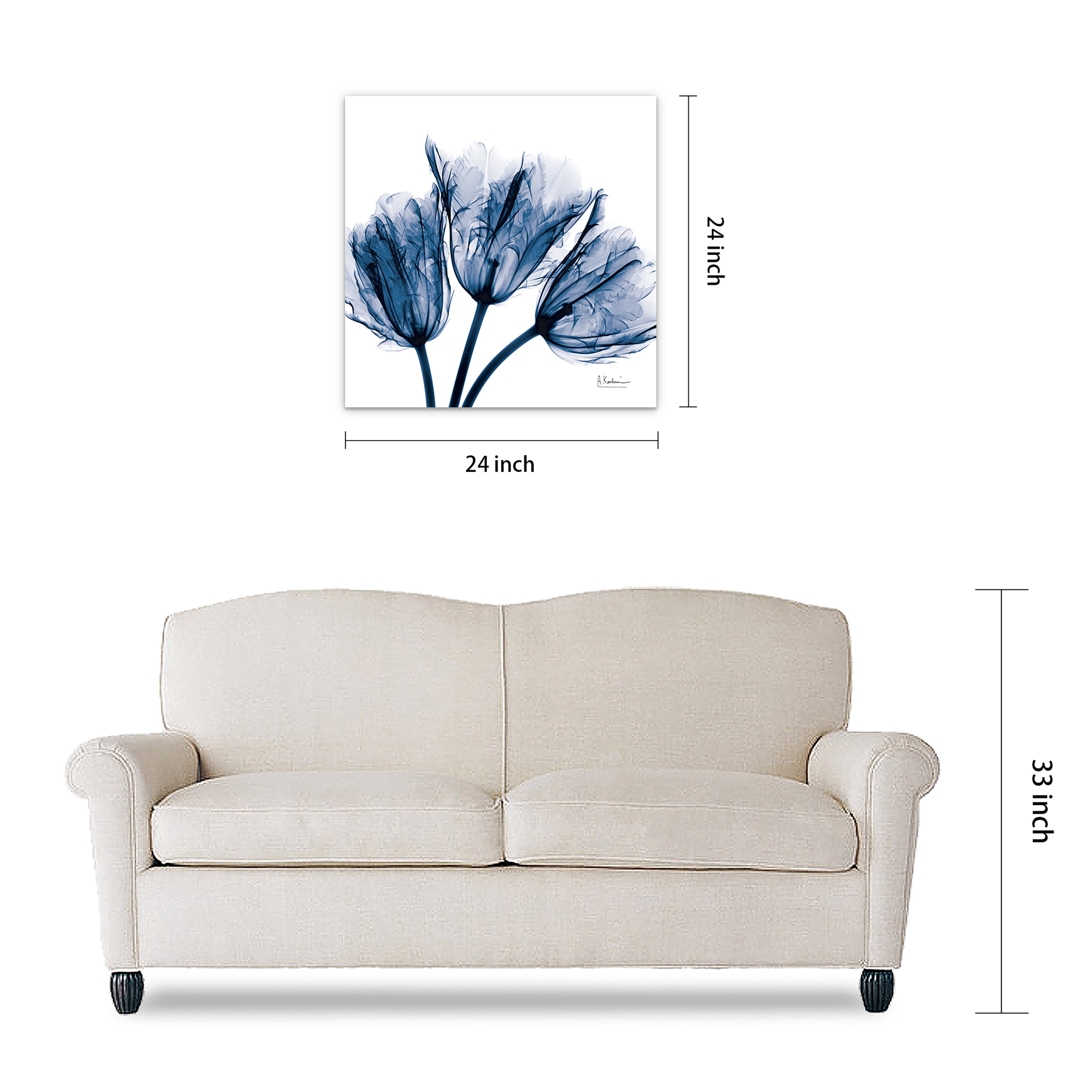 Empire Art Direct Blue Tulip X-Ray Frameless Free Floating Tempered Glass Panel Graphic Wall Art, 24" x 24" x 0.2", Ready to Hang