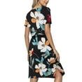 thumbnail image 6 of Wycnly Dresses for Women 2024 Fashion Elastic Waist Pocket Slit Hem Knee-Length Dresses Short Sleeve Crewneck Floral Print Summer Midi Formal Dress White s Under $5, 6 of 6