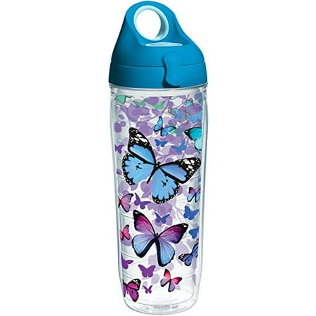 

Tervis 1231948 Blue Endless Butterfly Tumbler with Wrap and Turquoise Lid 24oz Water Bottle Clear