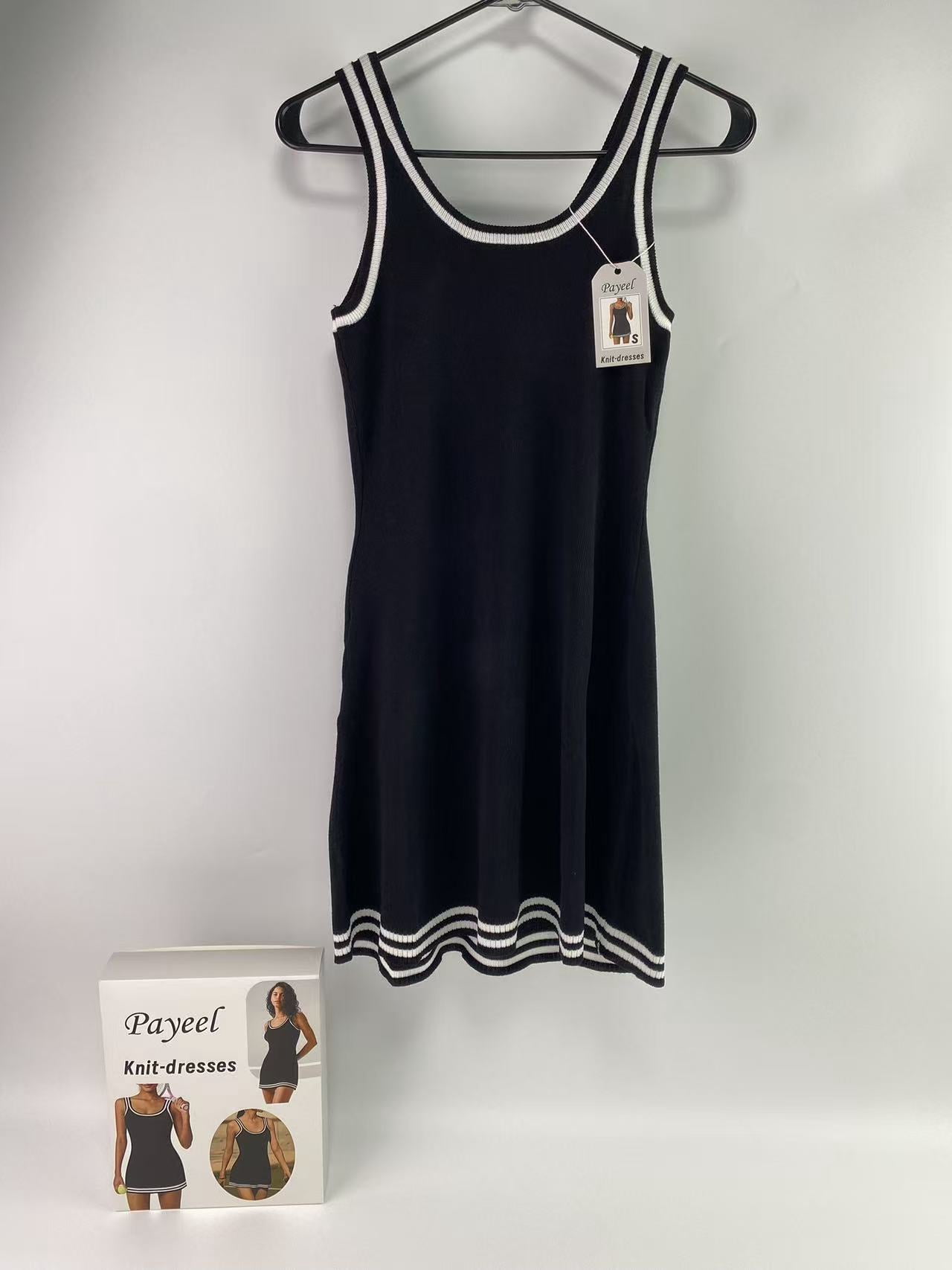 Payeel Knit-dresses,Tennis Dress for Women Athletic Striped Knitted Sweater Tank Mini Active Casual Club Golf Dresses - S