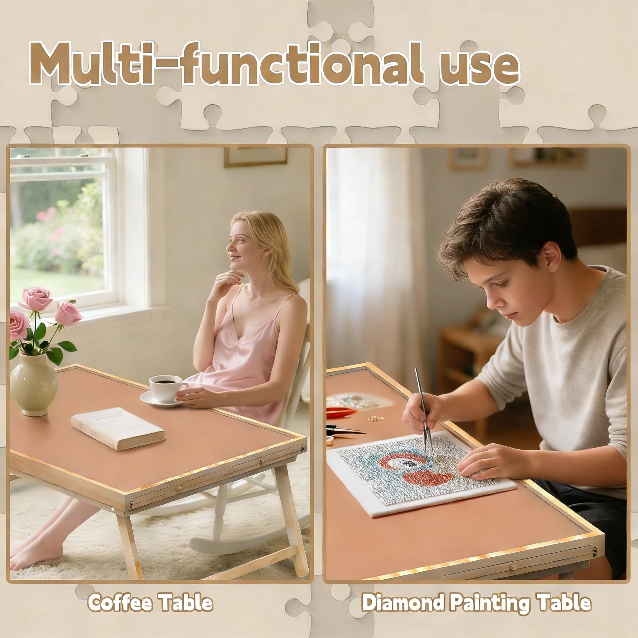 1000 Pieces Puzzle Table, Portable Jigsaw Puzzle Board for Adults with 4 Drawers and Cover, Natural