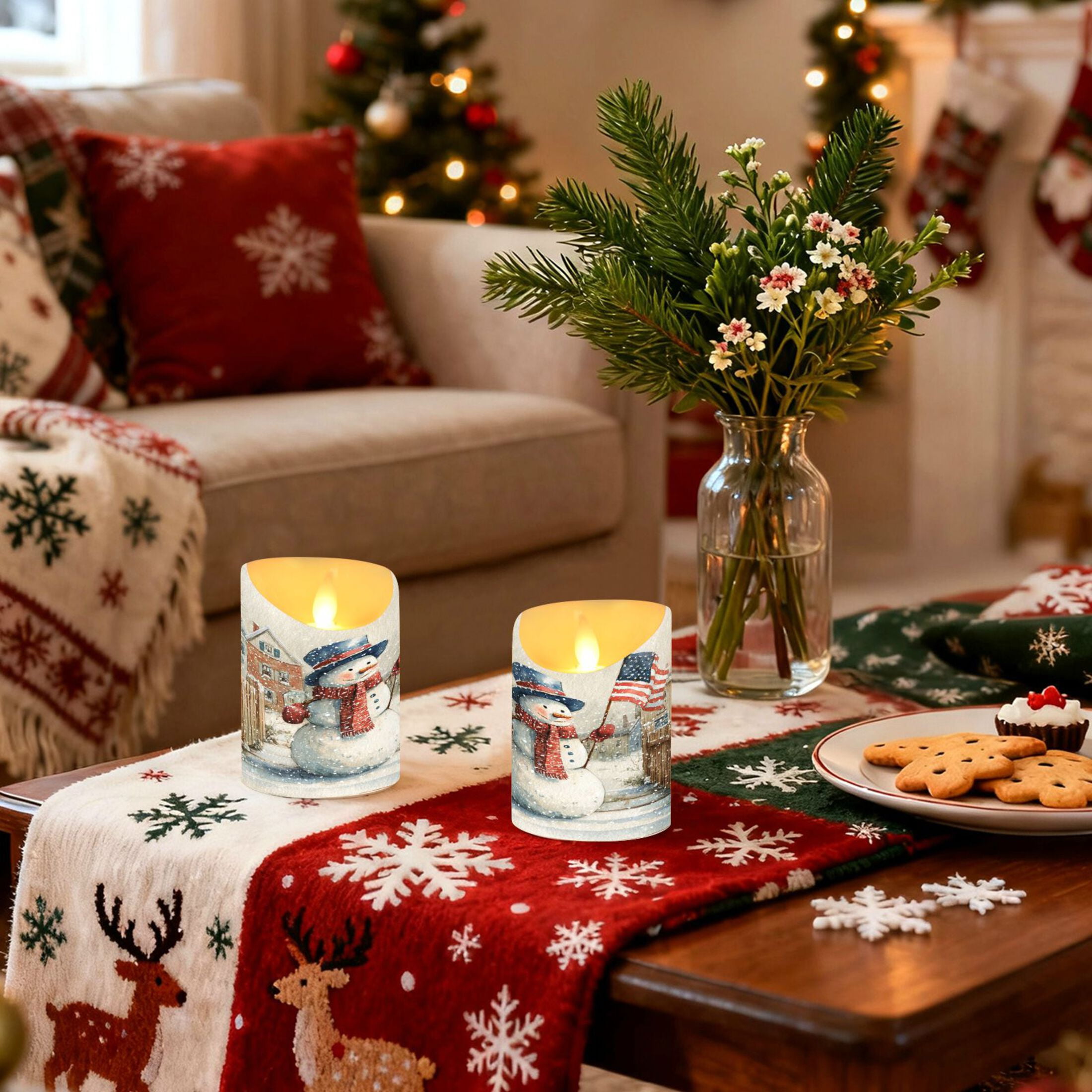 Wobogo American Flag Snowman Flameless Candles with Remote Battery Operated Flickering LED Candles with Timer 2/4/6/8H Medium Size