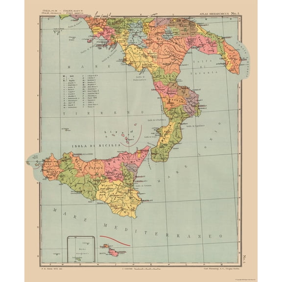 Historic Map - Sicily Italy - Streit 1913 - Vintage Wall Art