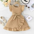 thumbnail image 2 of Toddler Girl Summer Dress Formal Ruffle Sleeve A Line Casual Cute Elegant Dresses with Belt Khaki 4-5 Years, 2 of 7