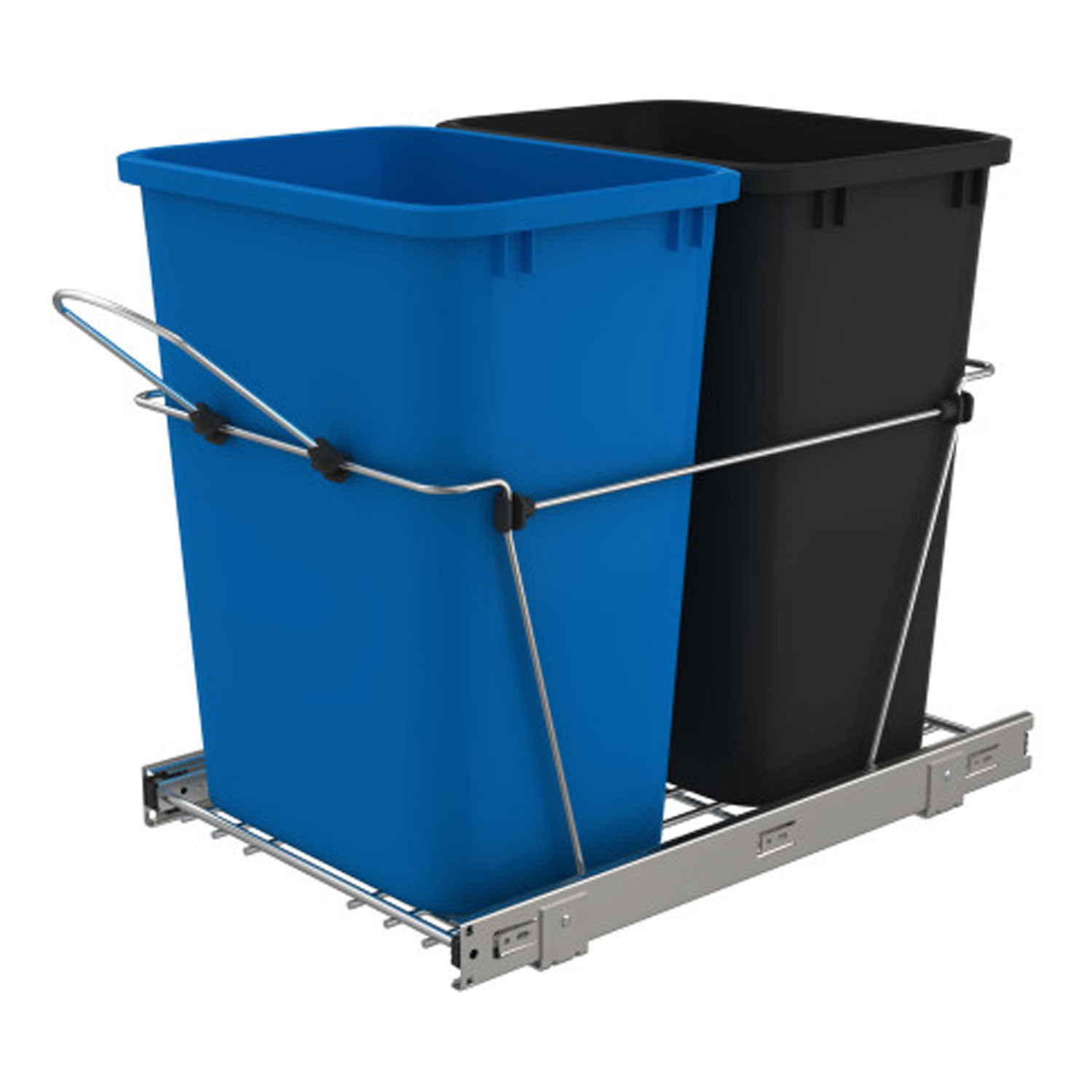 Waste Container Pull-Out Storage Bin Wire Frame Black and Chrome Double 35 Qt. 