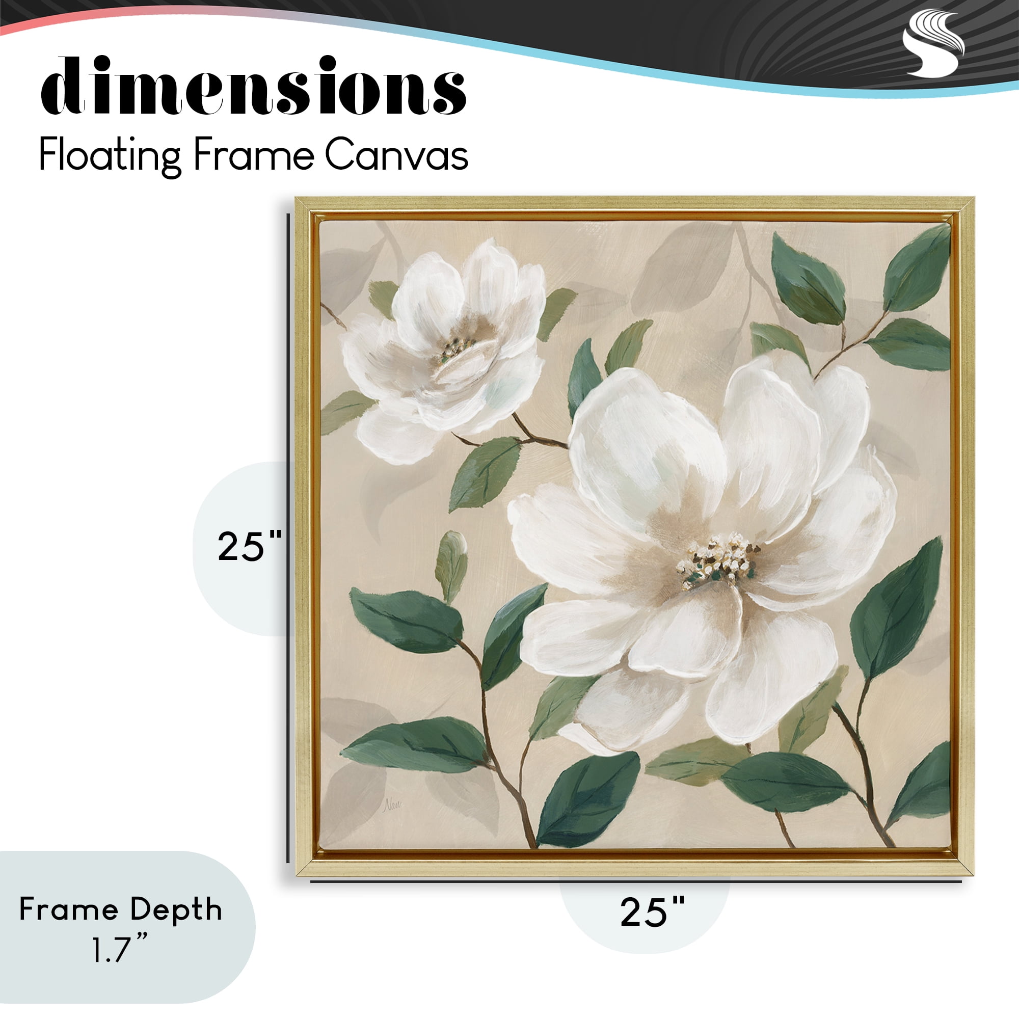 Stupell Industries Serene White Blossom with Leaves Gold Framed Floater Canvas Wall Art, design by Nan