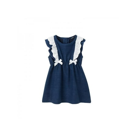 

Luxsea Newborn Baby Girls Dress Knitted Denim Lace Ornament Bowknot Dress