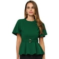 thumbnail image 1 of Blusa Peplum Allegra K para Mujer Cuello Redondo Manga acampanada Cinturón Cintura Blusa oficina Verde M, 1 of 6