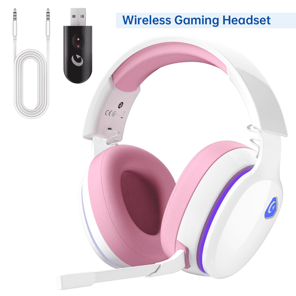 Ecomoment Audífonos Inalámbricos para Juegos para PS5, PC, Switch, Mac con Bluetooth 5.2, Audífonos para Juegos USB de 2.4GHz con Micrófono Desmontable con Cancelación de Ruido, Sonido Estéreo, Modo
