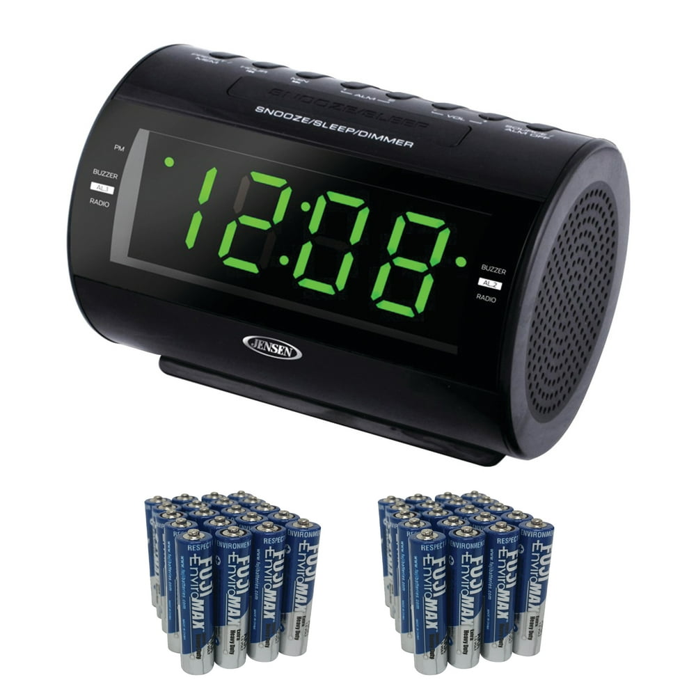 Jensen JCR210 AM/FM Dual Alarm Clock Radio, Includes 40 AAA Batteries