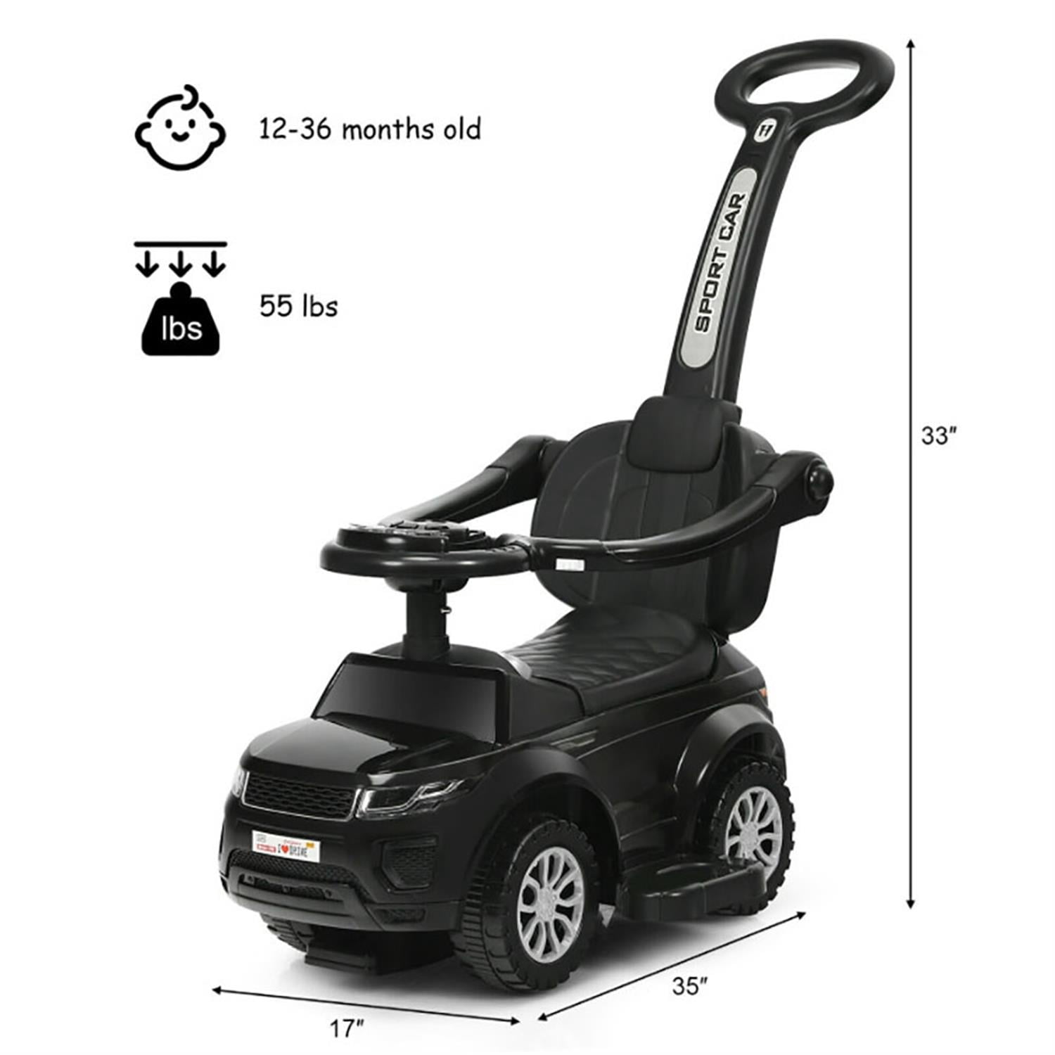 CIPACHO Attractive Kid Push & Pedal Ride-on, PP Iron Black, 35" x 17" x 33", 6.5 lbs