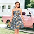 thumbnail image 5 of Dailycode Summer Dresses for Women Strapless Casual Beach Cover Ups Brown Blue Marble Tube Top Sundress, 5 of 5