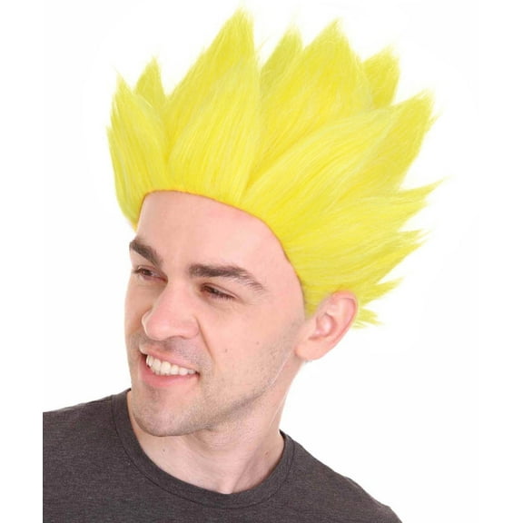 HPO Anime Yellow Blonde Spiky Wig - Flame-Retardant Synthetic Hairpiece with Adjustable Cap - Halloween Cosplay Wigs