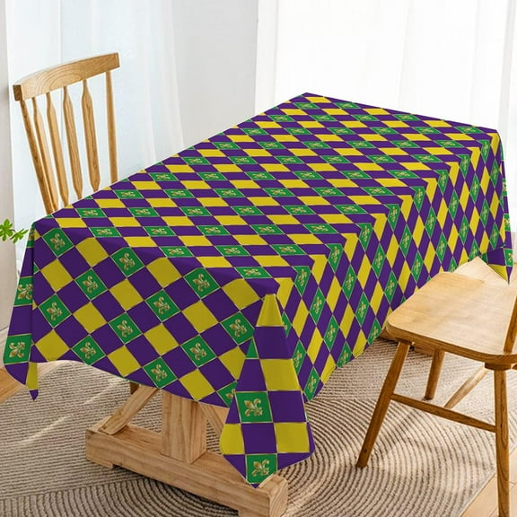 Mardi Gras Carnival Table Cloth Diamond Plaid Masquerade Party Decoration New Orleans Kitchen Dining Room Table Cover-60×84inch