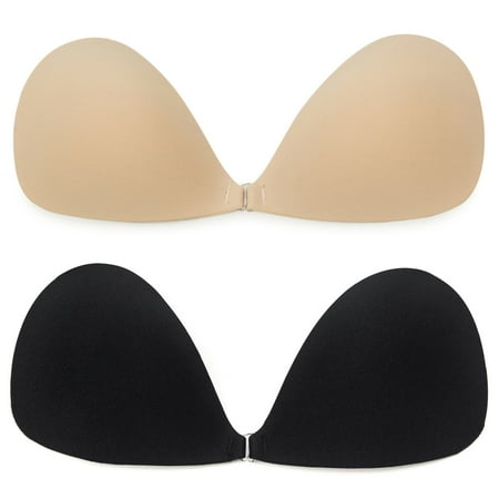 

LELINTA 2 Peice Strapless Bra Push up Reusable Silicone Women Self Adhesive Sticky Backless Dresses and Wedding Party Bra Multiple Styles and Sizes Beige/ Black