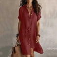 thumbnail image 2 of Atogsazn Women's Summer Button Midi Dress Casual Roll Short Sleeve Dresses V Neck Shirt Dress Sundress Wine L Fashion, 2 of 5