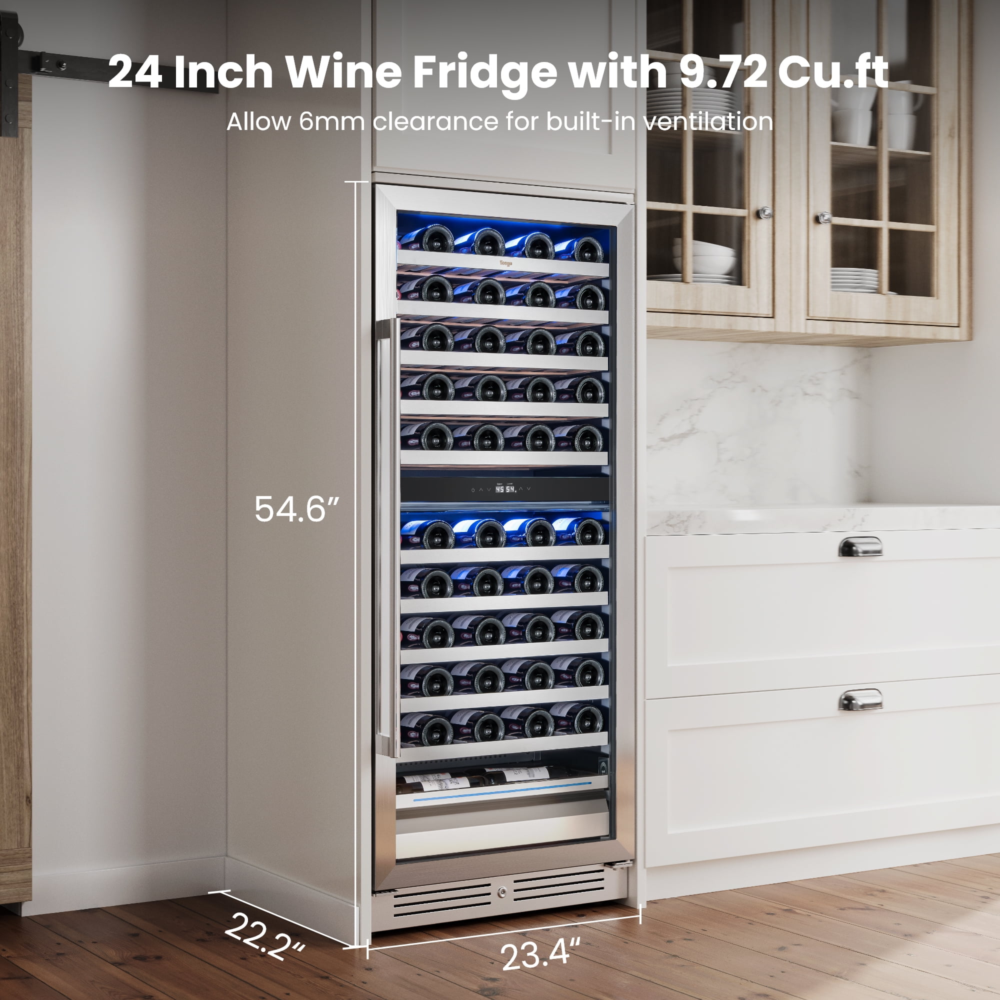 Yeego 24"  Full Size Wine Fridge, 89 Bottle Dual Zone Wine Refrigerator Freestanding & Built-in Cooler for Home Bar(Right-Opening)