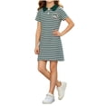 thumbnail image 2 of Spazoro Girls Cute Dresses, Soft & Comfy Striped Collared Short Sleeve Casual A-Line Dress for School Green Size 3-4 T, 2 of 6