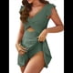 thumbnail image 4 of Traje de Baño para Mujer con Volantes y Corte Bajo, Control de Abdomen, Cuello en V, Cruzado Verde Océano XXL, 4 of 10