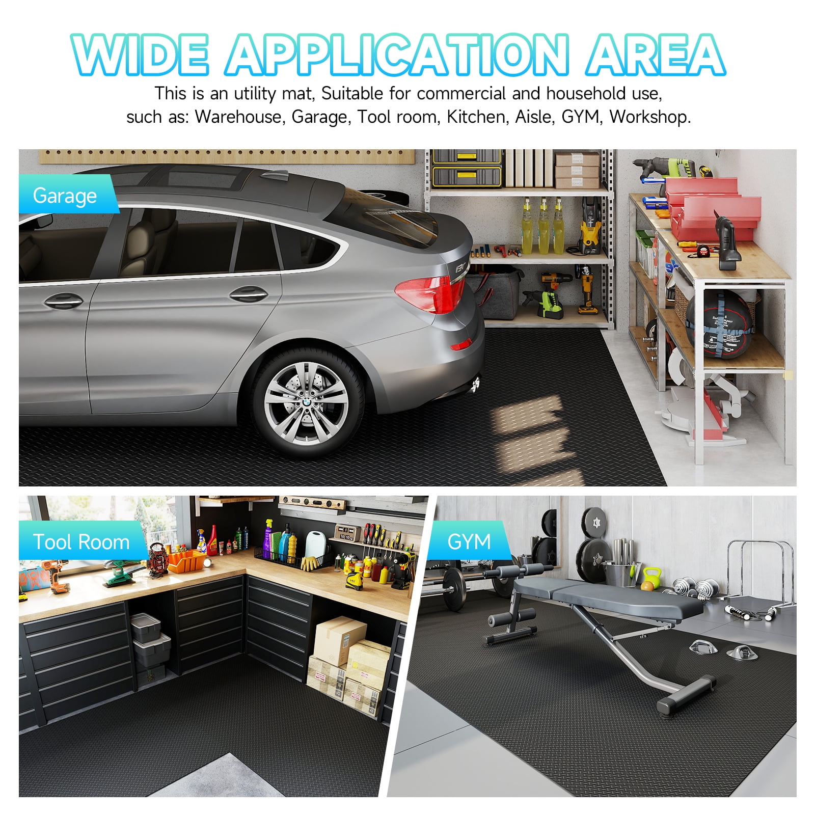 7.5 x 28 FT Garage Floor Mat, Thickened Diamond Plate PVC Garage Mats Flooring Roll for Under Car, Garage Car Parking Mats for Compact SUVS, Sports Car