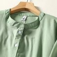 thumbnail image 7 of Wycnly Dresses for Women 2024 Fall Casual Loose Button Down Lightweight Cotton Linen Shirt Maxi Dresses Solid Elbow-Length Lapel Long Formal Dresses for Women Green XL, 7 of 7