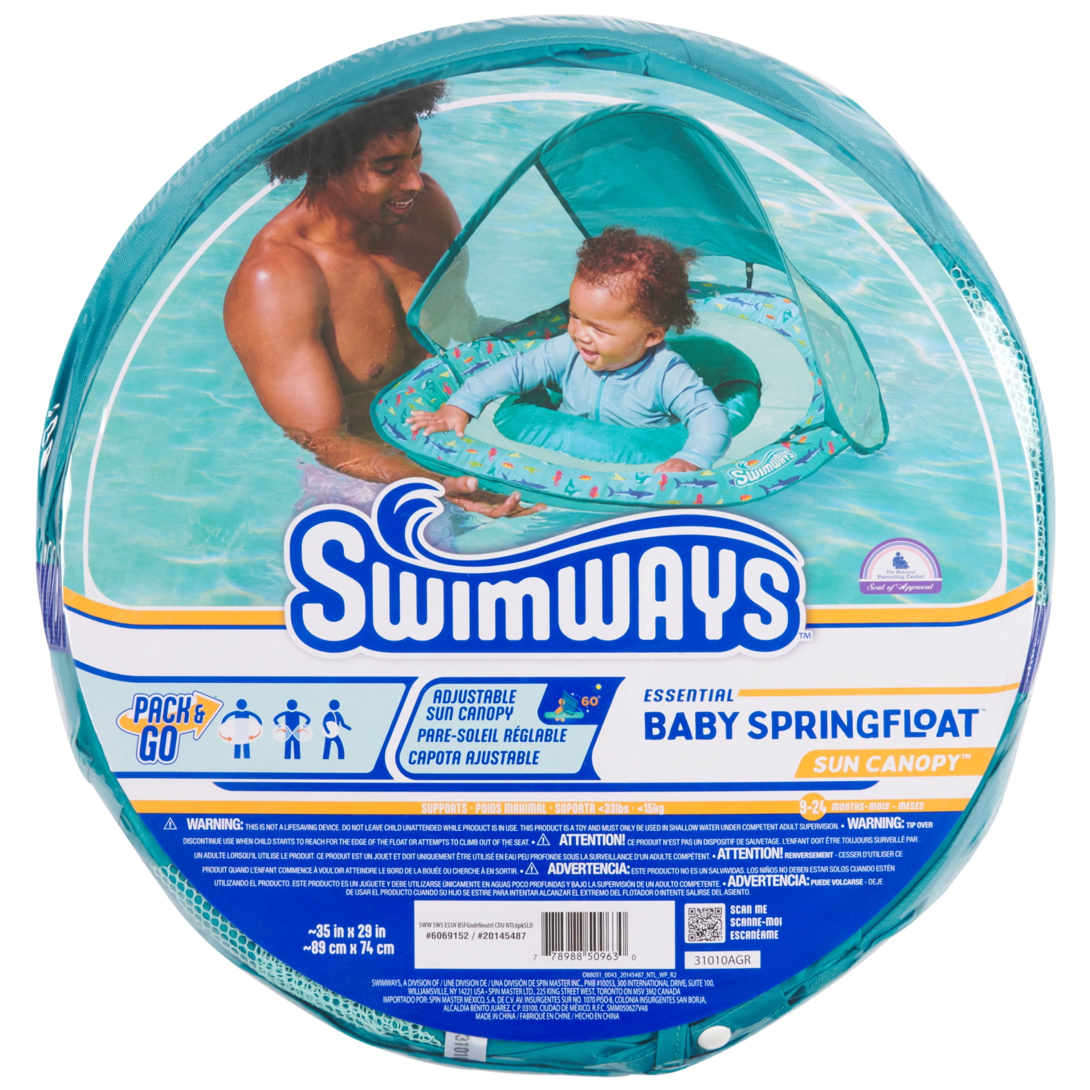 SwimWays Essential Baby Spring Float with Canopy, for Kids 9-24 Months Old