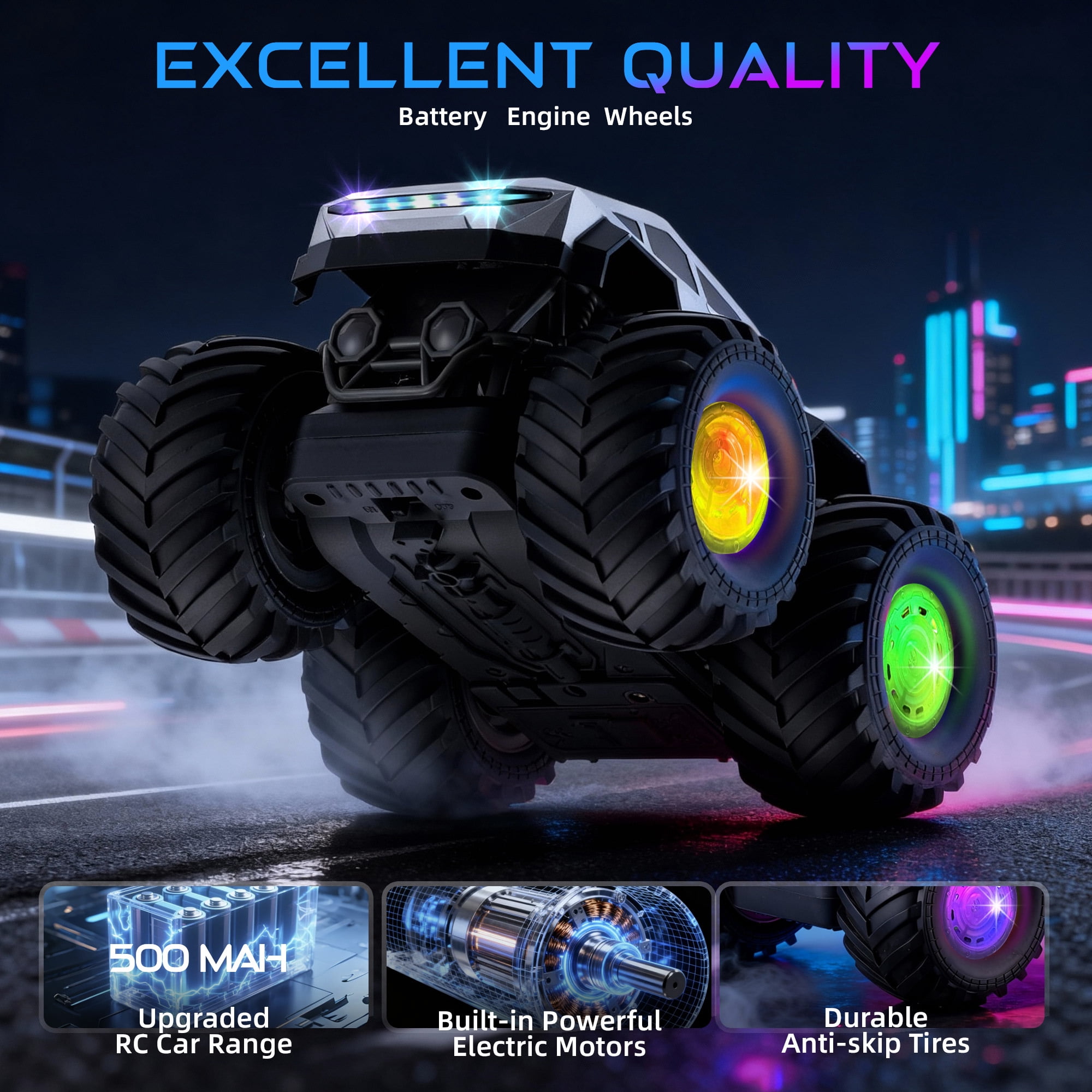 Redsmile Remote Control Car,2.4GHz Amphibious RC Cars,1:18 Waterproof Cyber Truck with LED Lights,360° Rotatable Monster Truck Toys