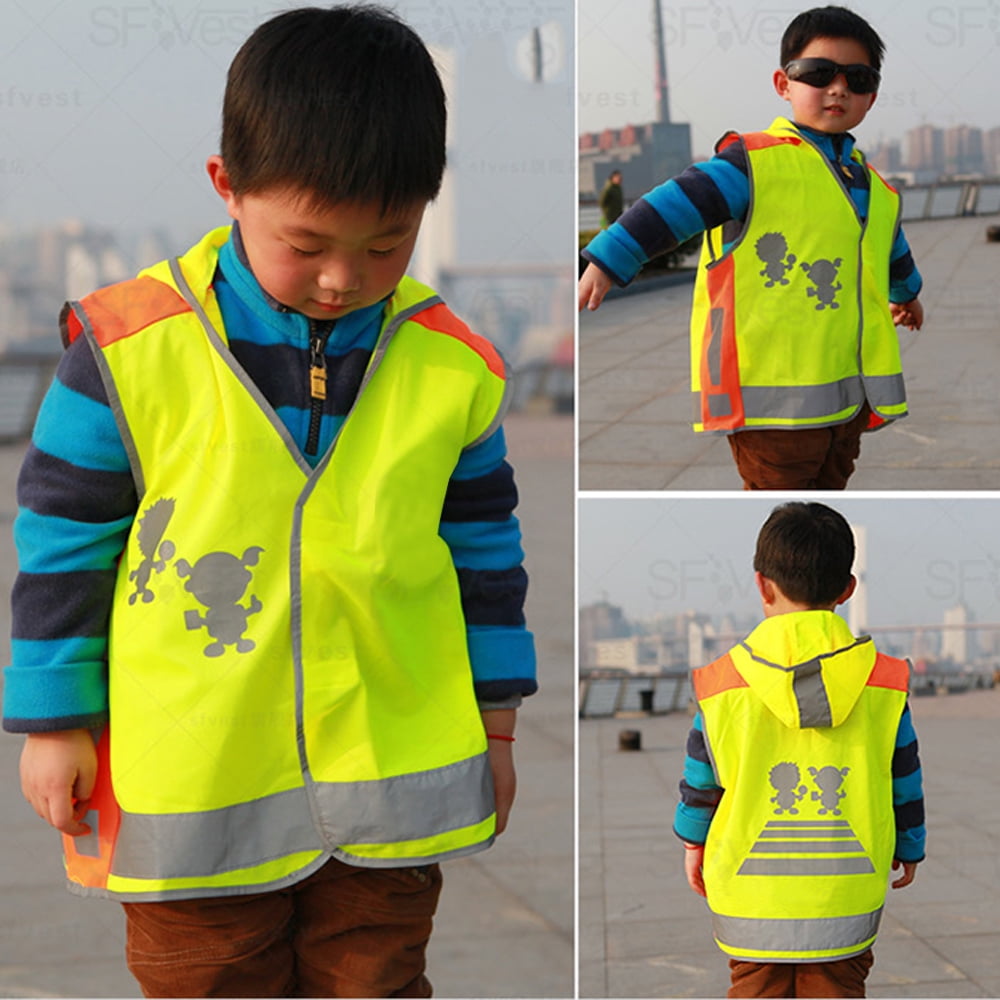 SFVest Haute Visibilite Enfants Gilet de Securite Reflechissant Maternelle Reflechissant Manteau Vetements de Securite Reflechissants Gilets Sport Tissu Reflechissant Exterieur Securite Routiere Avert...