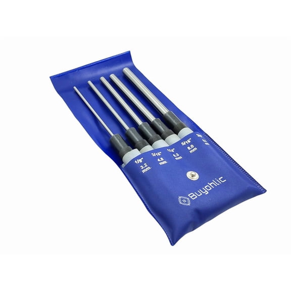 Buyohlic Drive Pin Punch Set with Knurled Grip and Protective Vinyl Case (Long Pin Punch)