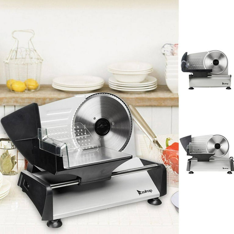 Home Use Meat Slicer, Food Slicer with Removable 7.5'' Stainless Steel  Blade and 0-15mm Adjustable Thickness, Include Food Pusher & Non-Slip Feet  150W – AICOOK